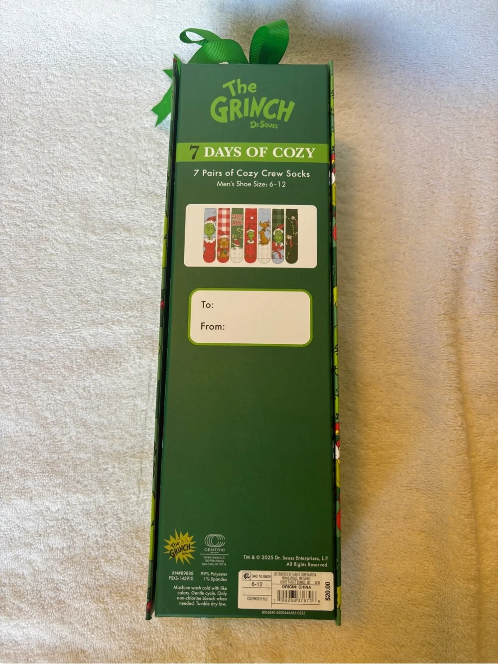 The Grinch by Dr Seuss - 7 Pairs of Crew Socks - Men’s Shoe Size 6-12 NEW
